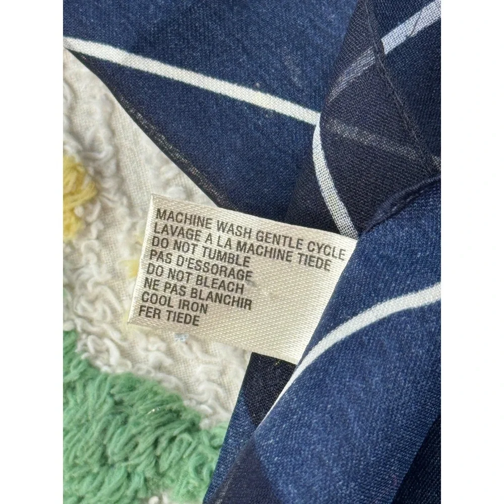 Vintage Italian Floral Square Scarf Navy Blue Striped Sheer Made in Italy 34x34